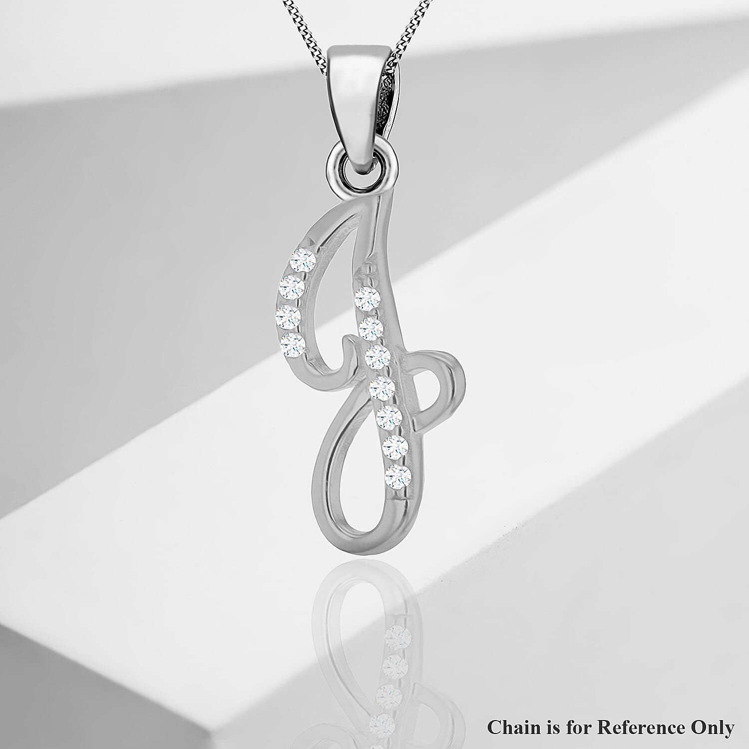 Cubic Zirconia  Pendant in Rhodium Overlay Sterling Silver 0.01 ct  0.005  Ct.