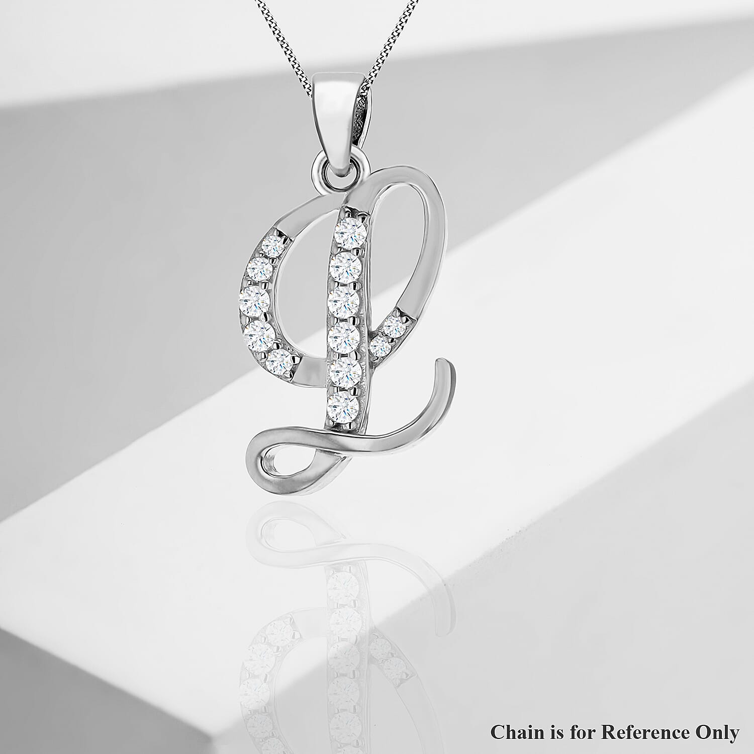 Cubic Zirconia  Pendant in Rhodium Overlay Sterling Silver 0.04 ct  0.039  Ct.