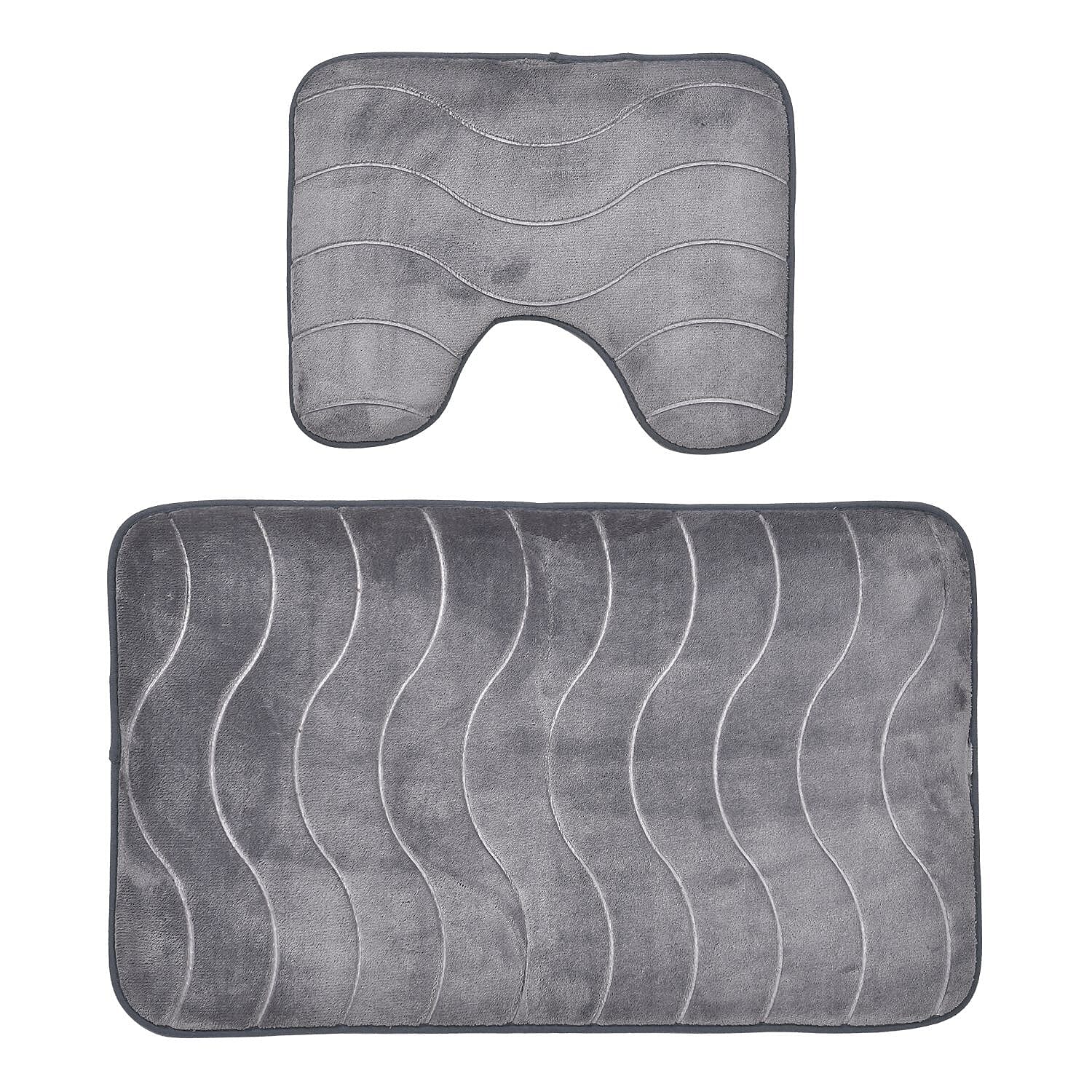 Set of 2 Extra Strong Anti-Slip Bathmat and Toilet Rug - Grey