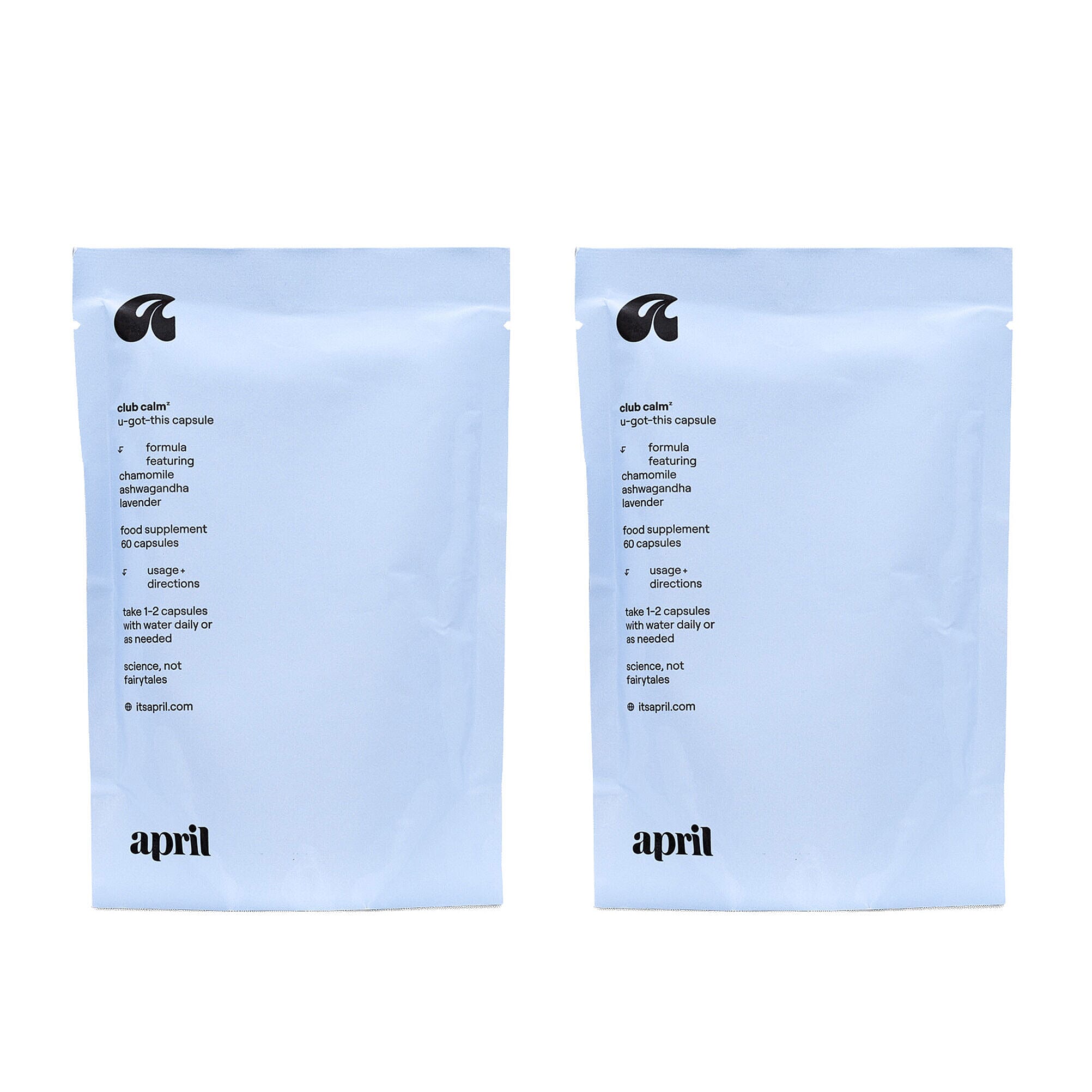 April Supplements Club Calm Stress Supplement Refill Paper Pouch 60 Capsules Duo