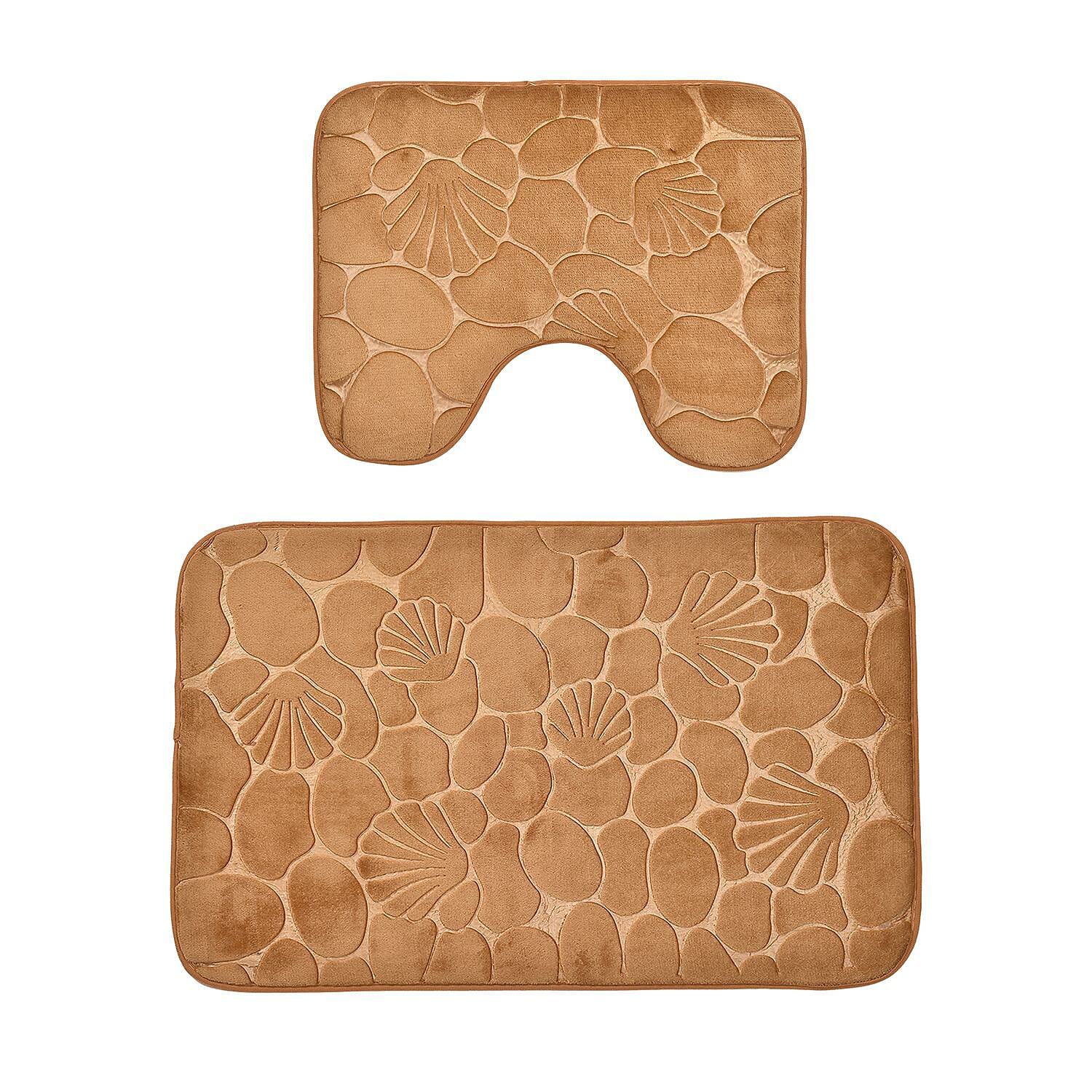 Set of 2 Extra Strong Anti-Slip Bathmat and Toilet Rug - Brown
