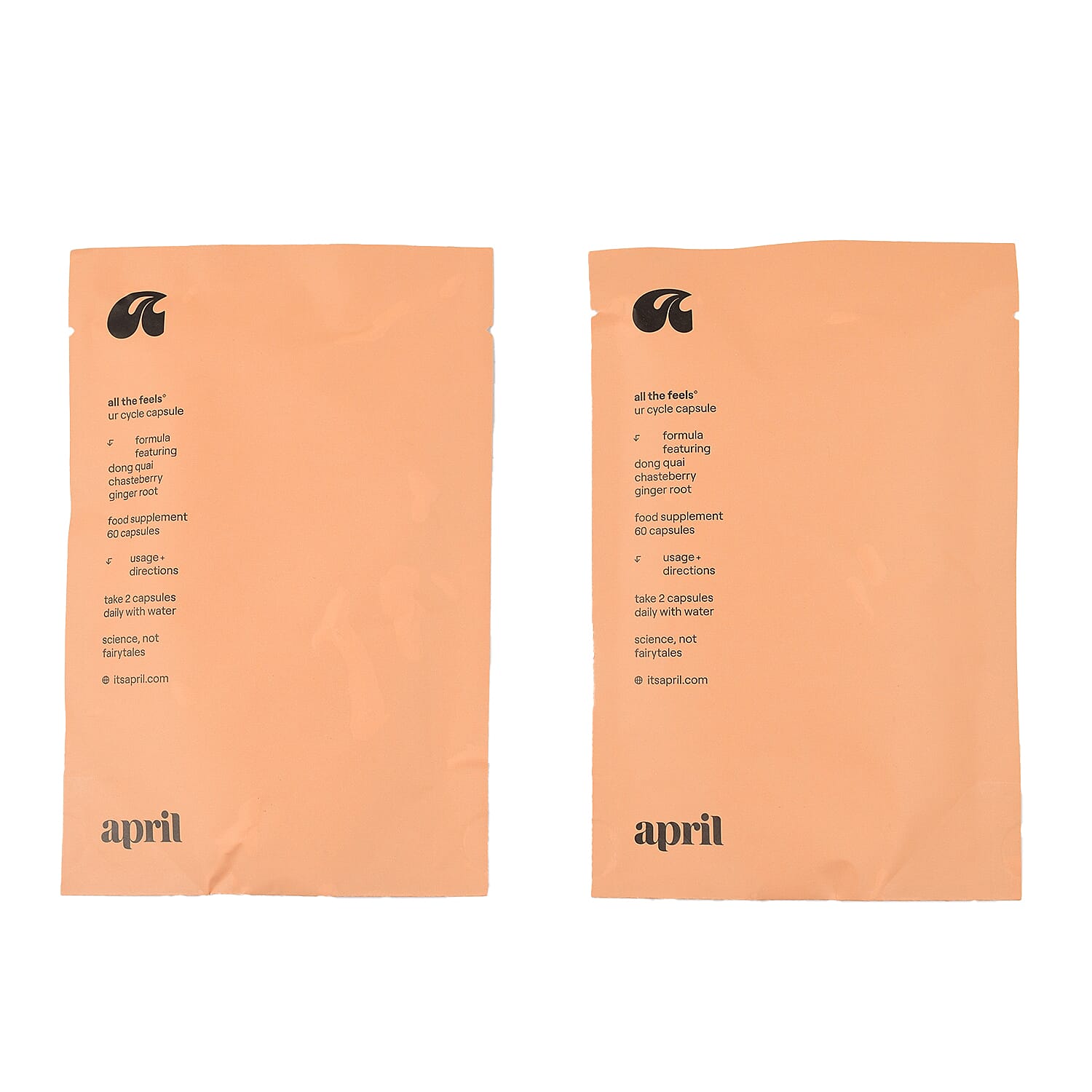 April Supplements All the Feels Ur Cycle Capsule (PMS) Refill Paper Pouch 60 Capsules Duo