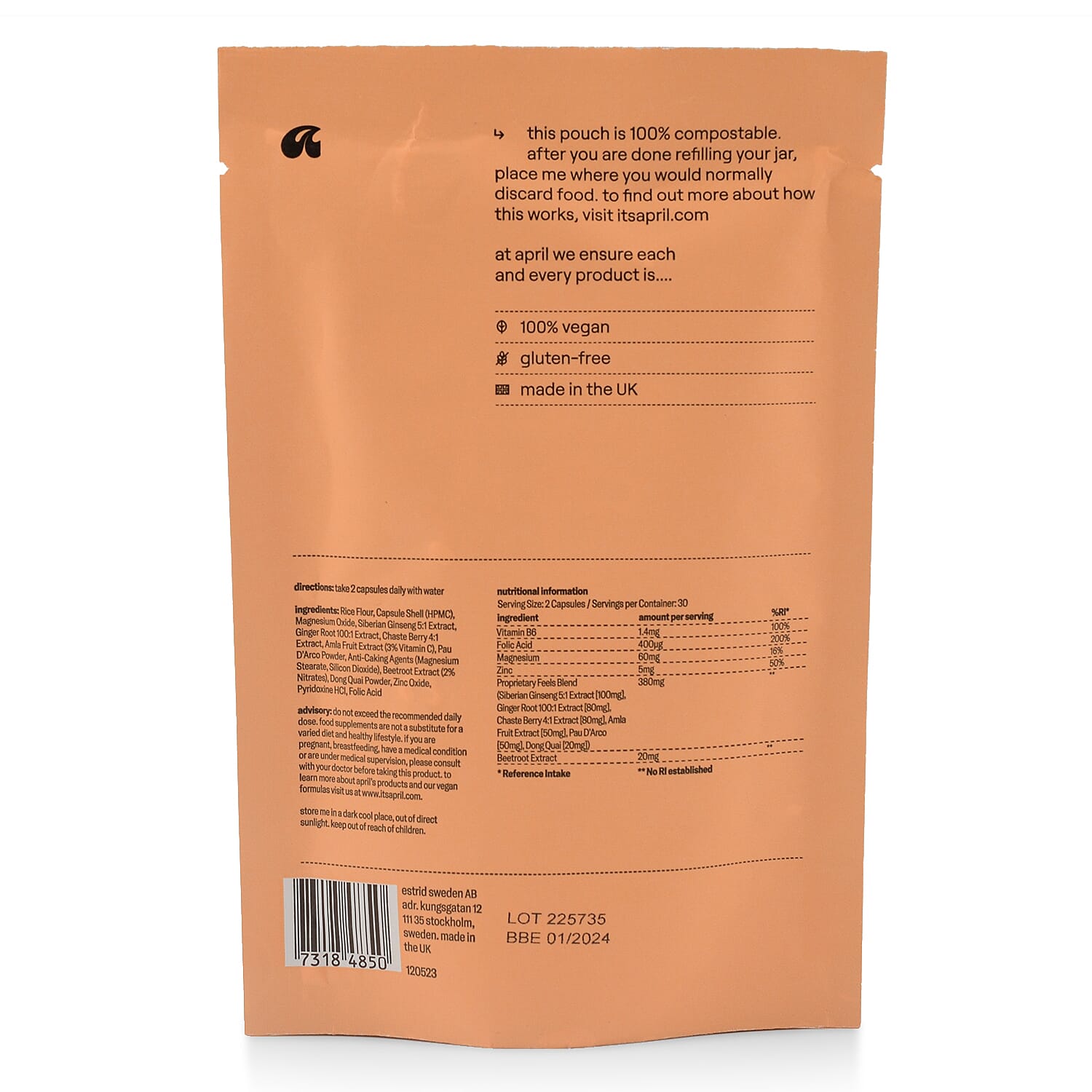 April Supplements All the Feels Ur Cycle Capsule (PMS) Refill Paper Pouch 60 Capsules Duo