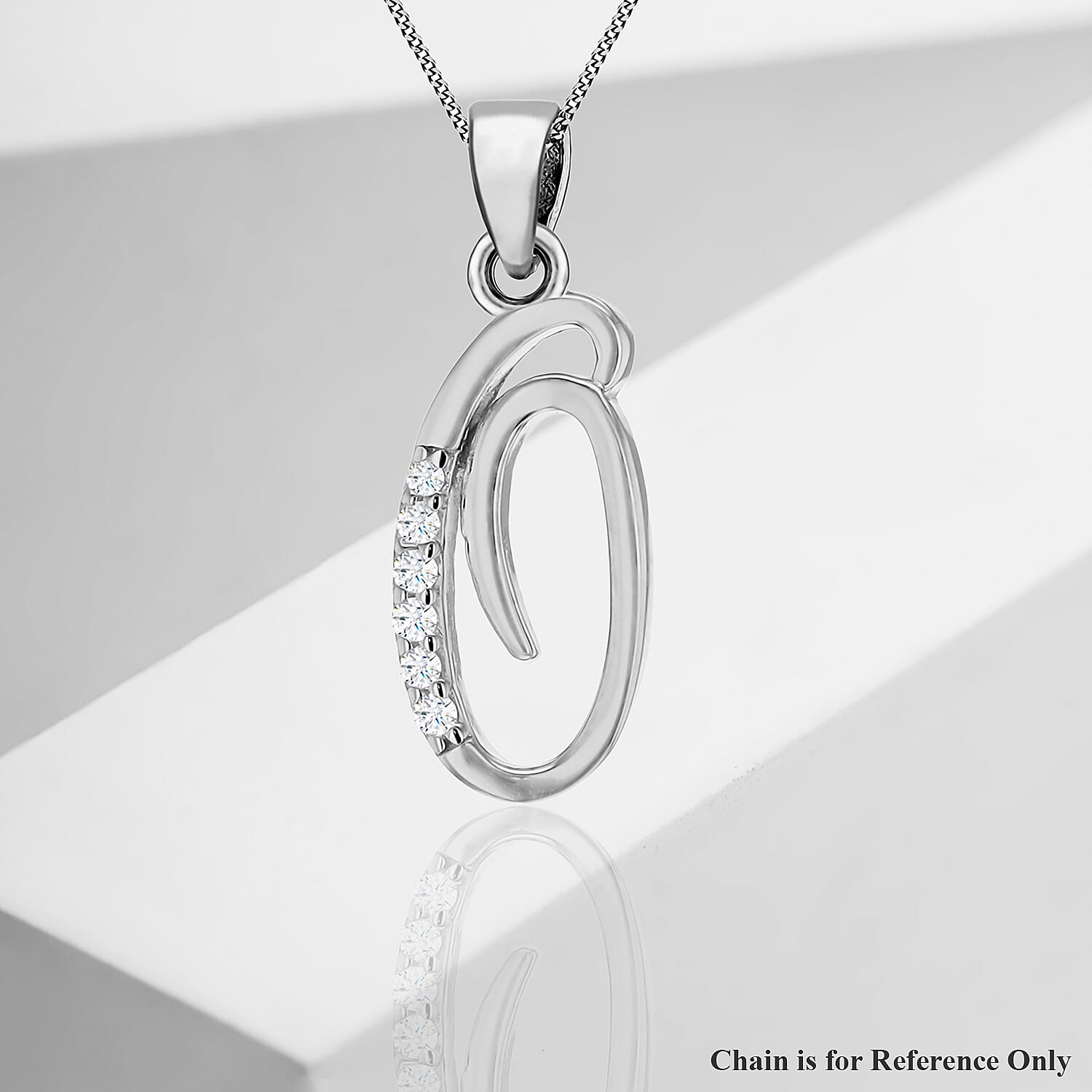 Cubic Zirconia  Pendant in Rhodium Overlay Sterling Silver 0.02 ct  0.016  Ct.