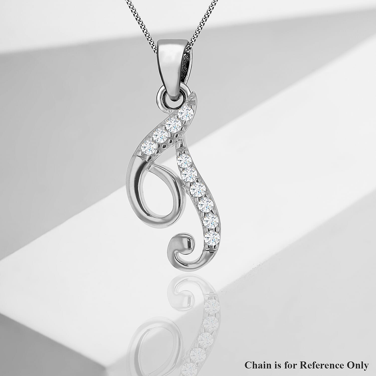 Cubic Zirconia  Pendant in Rhodium Overlay Sterling Silver 0.02 ct  0.022  Ct.