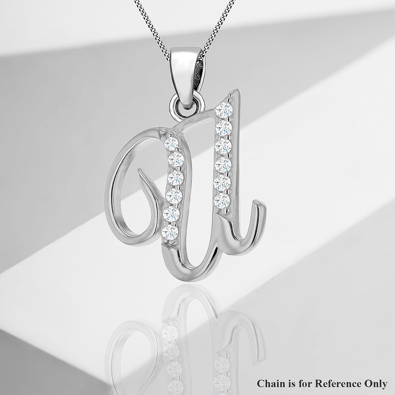 Cubic Zirconia  Pendant in Rhodium Overlay Sterling Silver 0.01 ct  0.011  Ct.