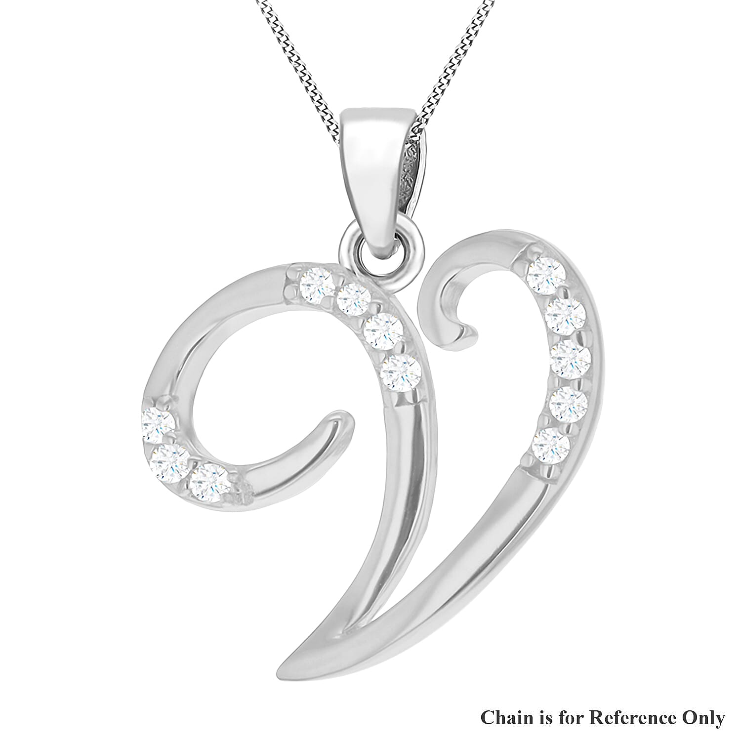 Cubic Zirconia  Pendant in Rhodium Overlay Sterling Silver 0.01 ct  0.011  Ct.
