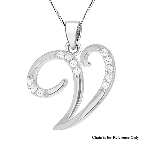 Cubic Zirconia  Pendant in Rhodium Overlay Sterling Silver 0.01 ct  0.011  Ct.