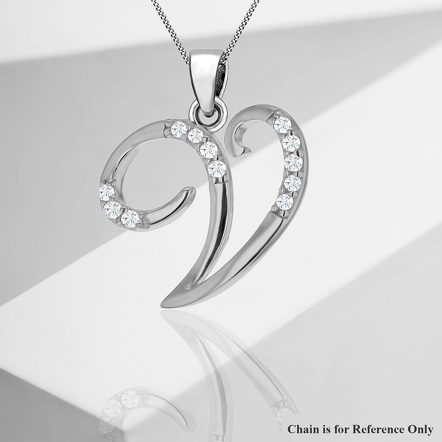 Cubic Zirconia  Pendant in Rhodium Overlay Sterling Silver 0.01 ct  0.011  Ct.