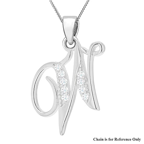 Cubic Zirconia  Pendant in Rhodium Overlay Sterling Silver 0.01 ct  0.011  Ct.