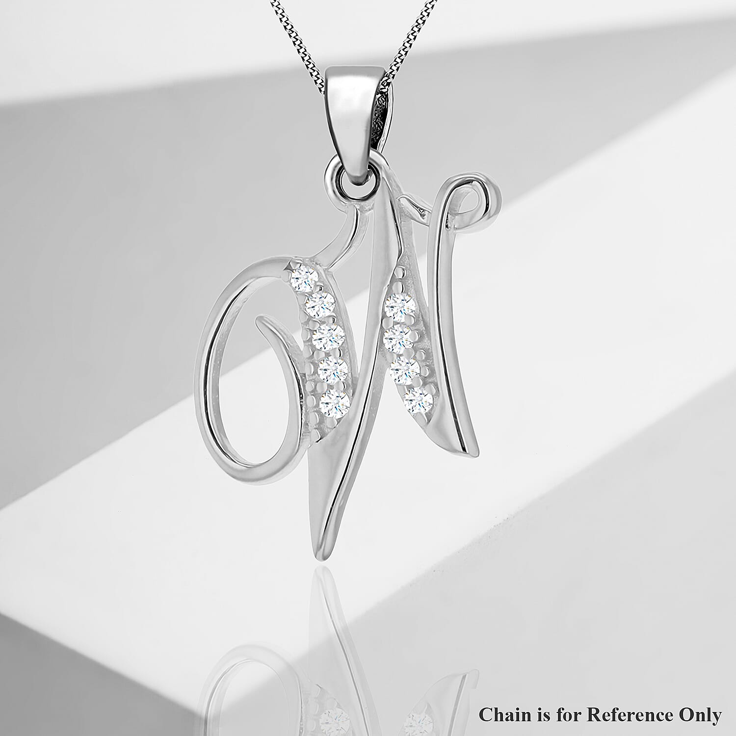 Cubic Zirconia  Pendant in Rhodium Overlay Sterling Silver 0.01 ct  0.011  Ct.