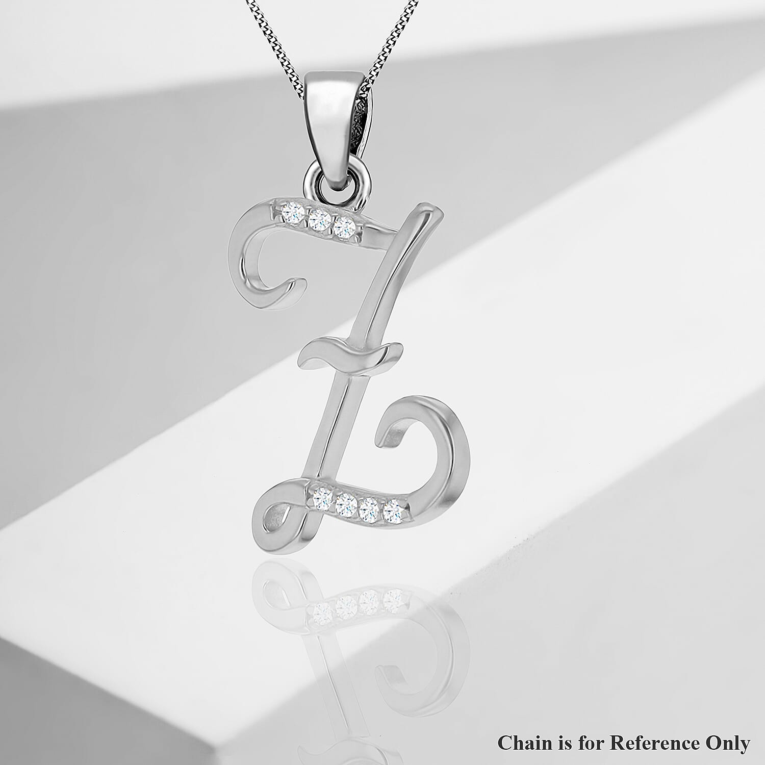 Cubic Zirconia  Pendant in Rhodium Overlay Sterling Silver 0.01 ct  0.005  Ct.