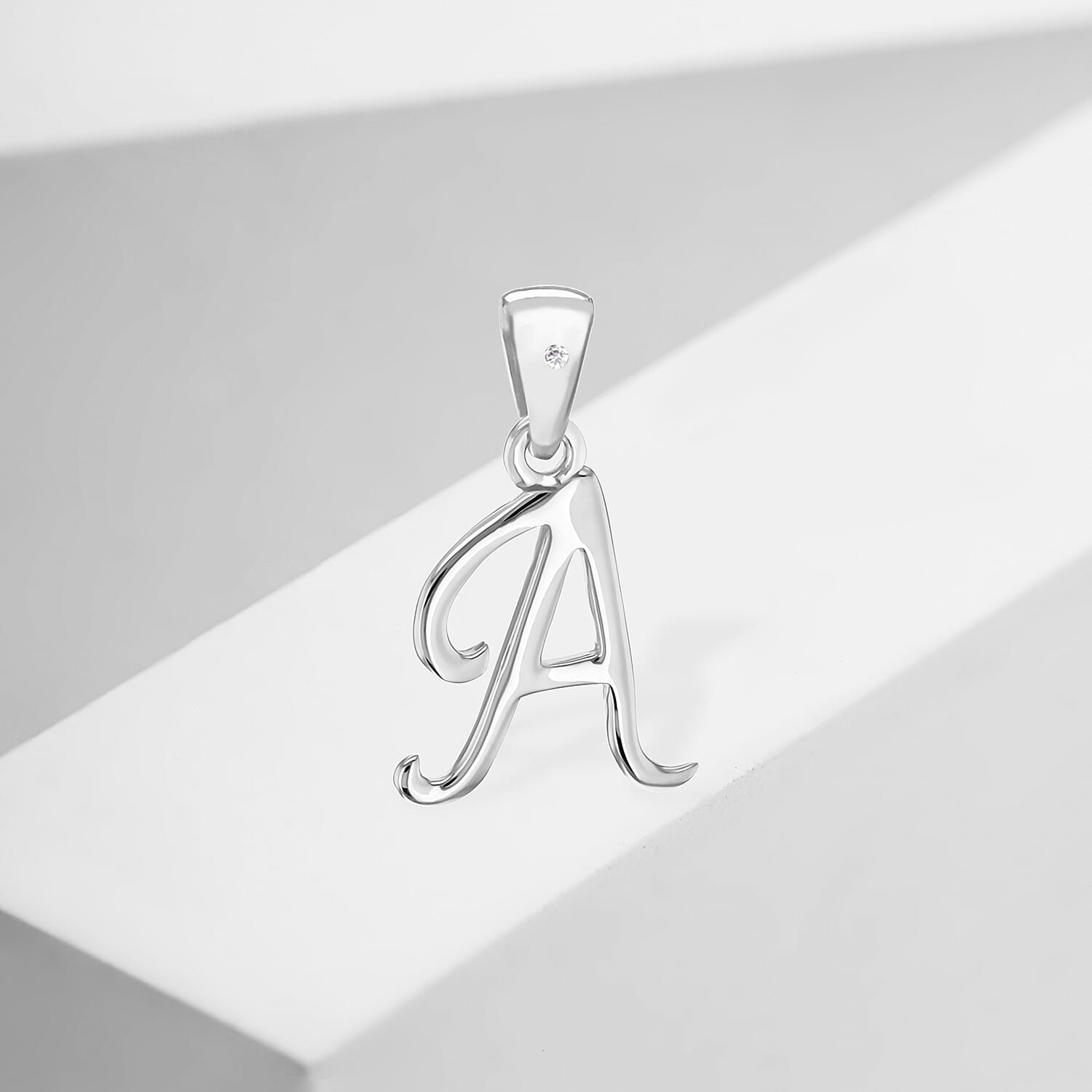White Diamond  Pendant in Rhodium Overlay Sterling Silver 0.01 ct  0.005  Ct.