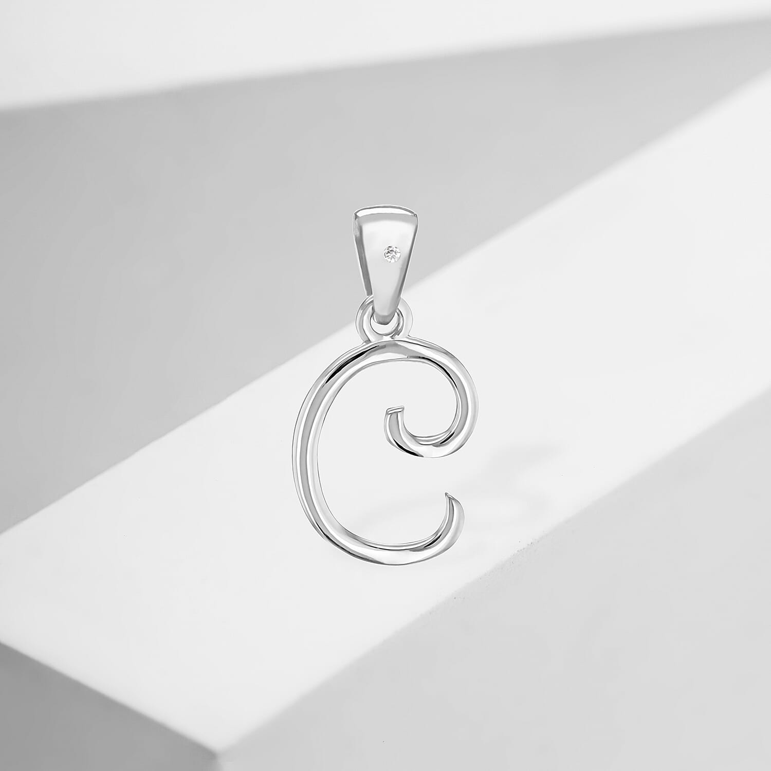 White Diamond  Pendant in Rhodium Overlay Sterling Silver 0.01 ct  0.005  Ct.