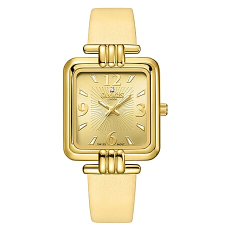 GAMAGES OF LONDON Limited Edition Mermaid Diamond Swiss Quartz Movement, Water Resistant Ladies Watch in Gold Dial and Gold Leather Strap