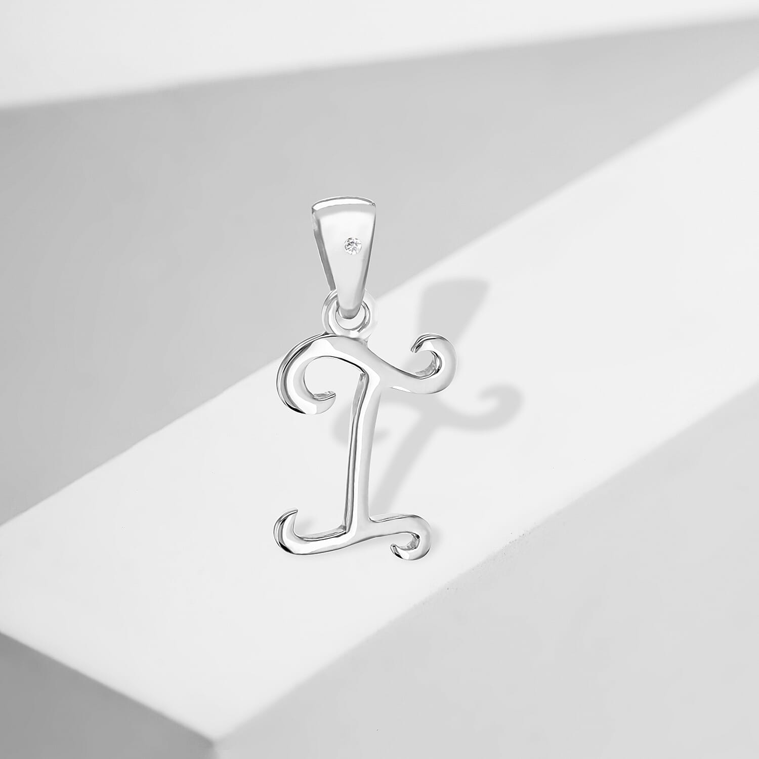 White Diamond  Pendant in Rhodium Overlay Sterling Silver 0.01 ct  0.005  Ct.