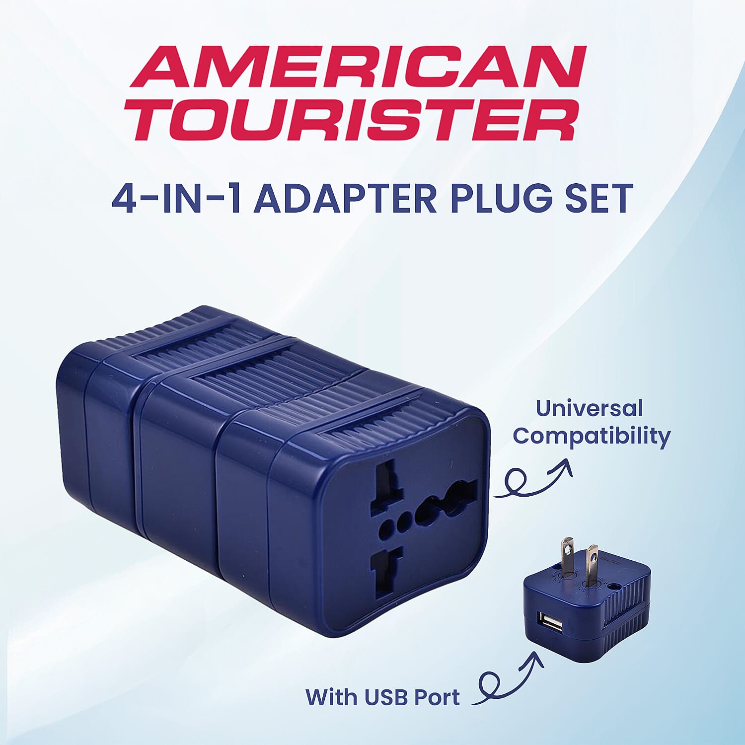 American Tourister 4-in-1 World Adapter Set with USB Port - Blue