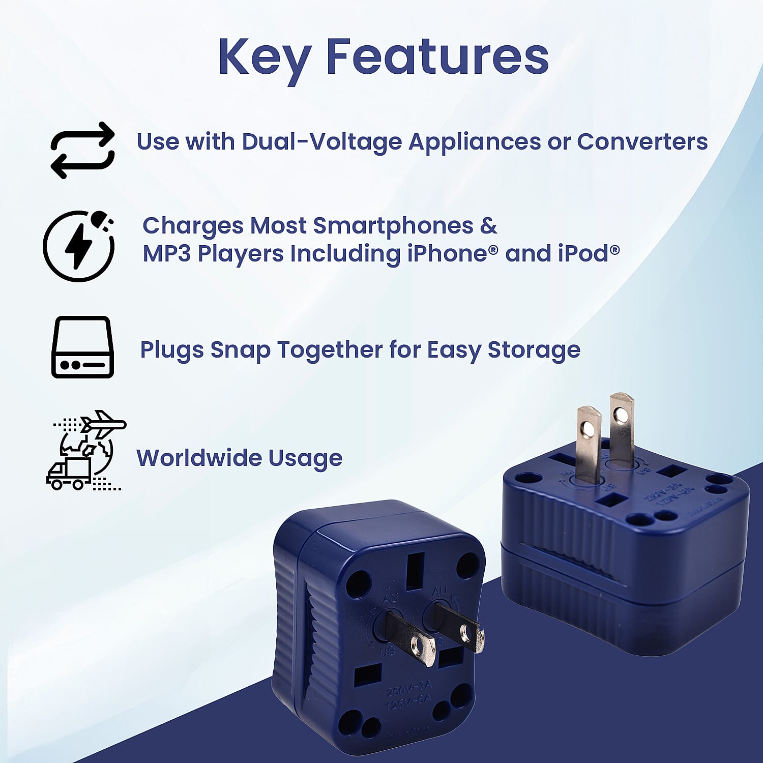 American Tourister 4-in-1 World Adapter Set with USB Port - Blue