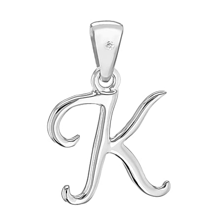 Diamond K Initial Pendant in Sterling Silver Rhodium Plated 13.8mm x 20.5mm