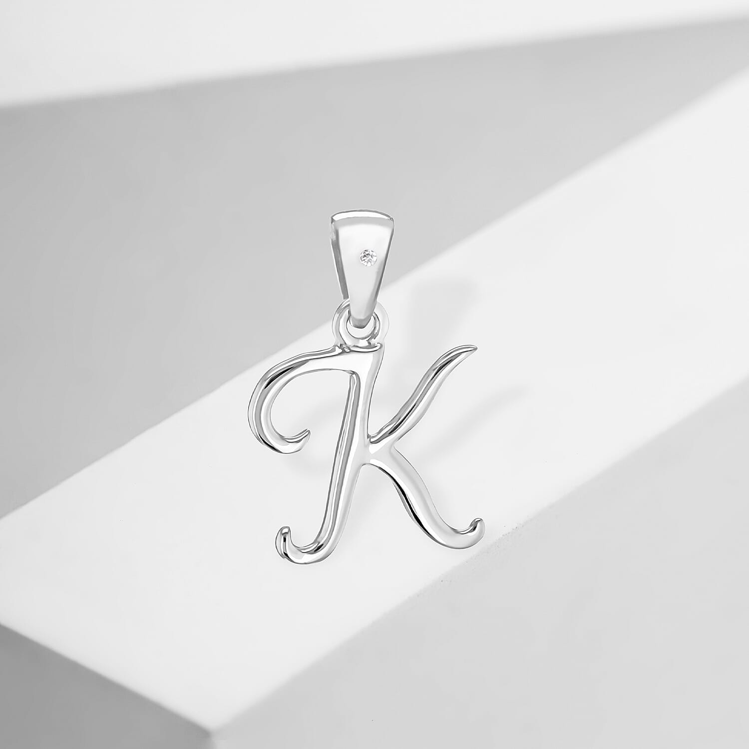 White Diamond  Pendant in Rhodium Overlay Sterling Silver 0.01 ct  0.005  Ct.