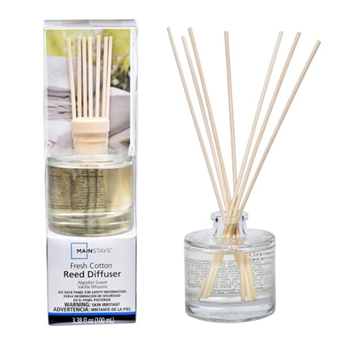 Mega Home Closeout Reed Diffuser in Glass Jar with 7 Reeds Sticks (100ml) - Fresh Cotton