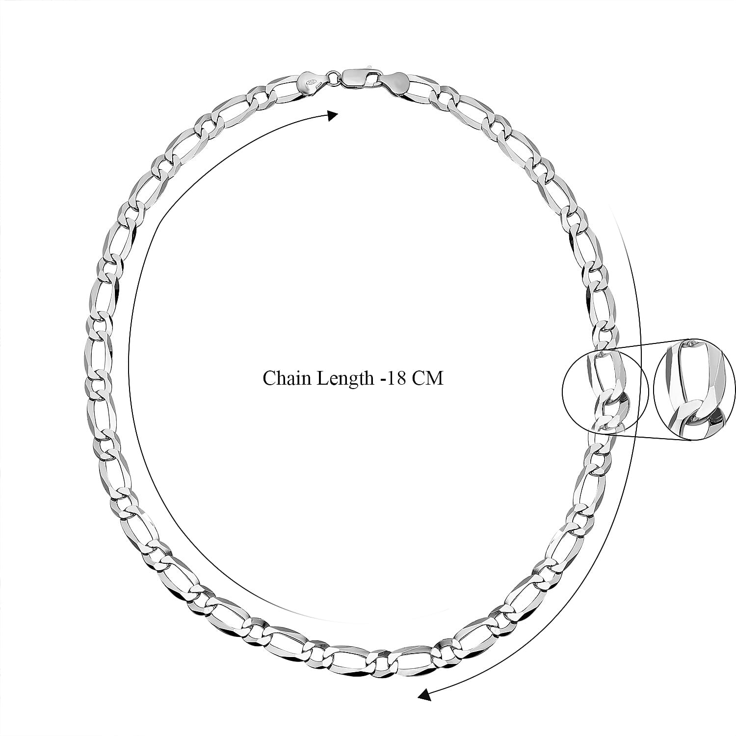 Italian Made - Sterling Silver Figaro Necklace (Size - 20), Silver Wt. 24.14 Gms