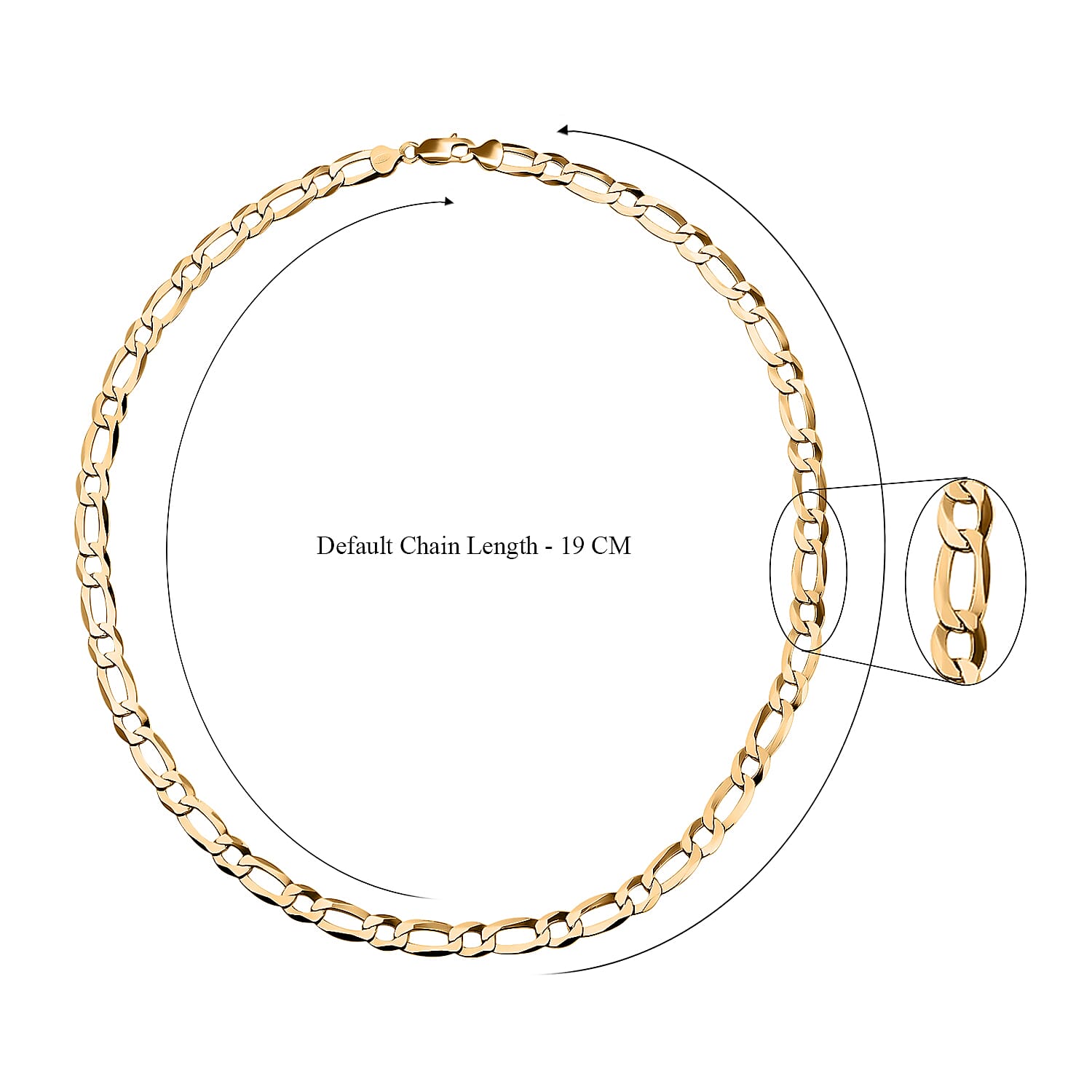 Vicenza Closeout - Yellow Gold Overlay Sterling Silver Figaro Necklace (Size - 24), Silver Wt. 34.06 Gms