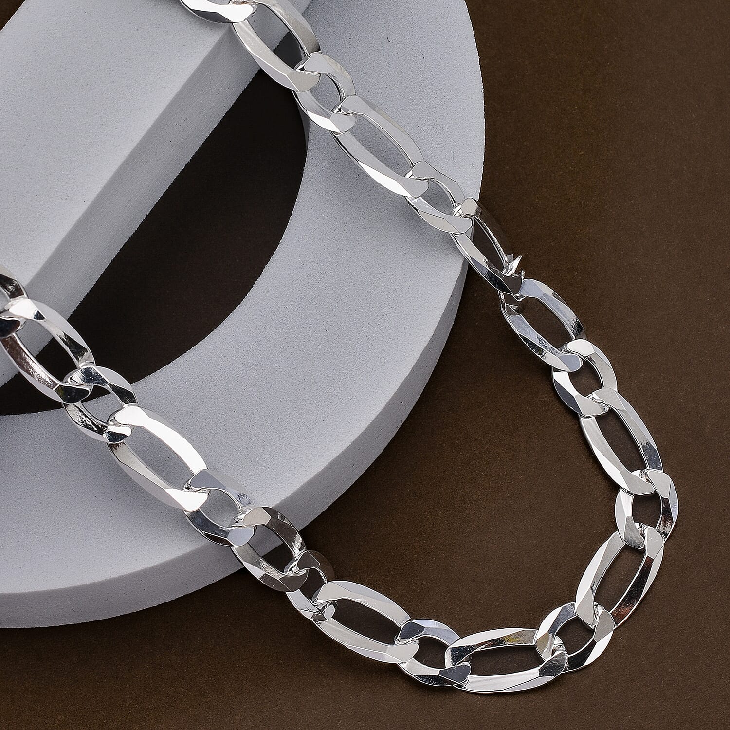 Vicenza Close Out - Italian Made - Sterling Silver Figaro Necklace (Size - 24), Silver Wt. 34.71 Gms