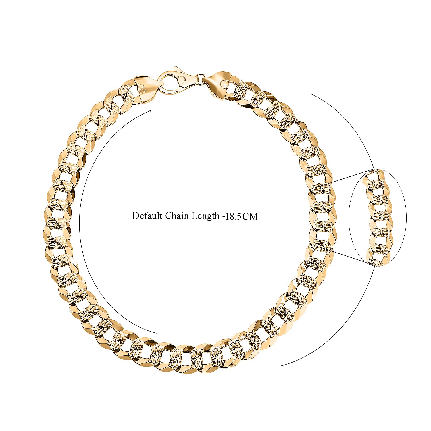 Italian Made-Yellow Gold Overlay Sterling Silver Curb Necklace (Size - 20), Silver Wt. 121.18 Gms