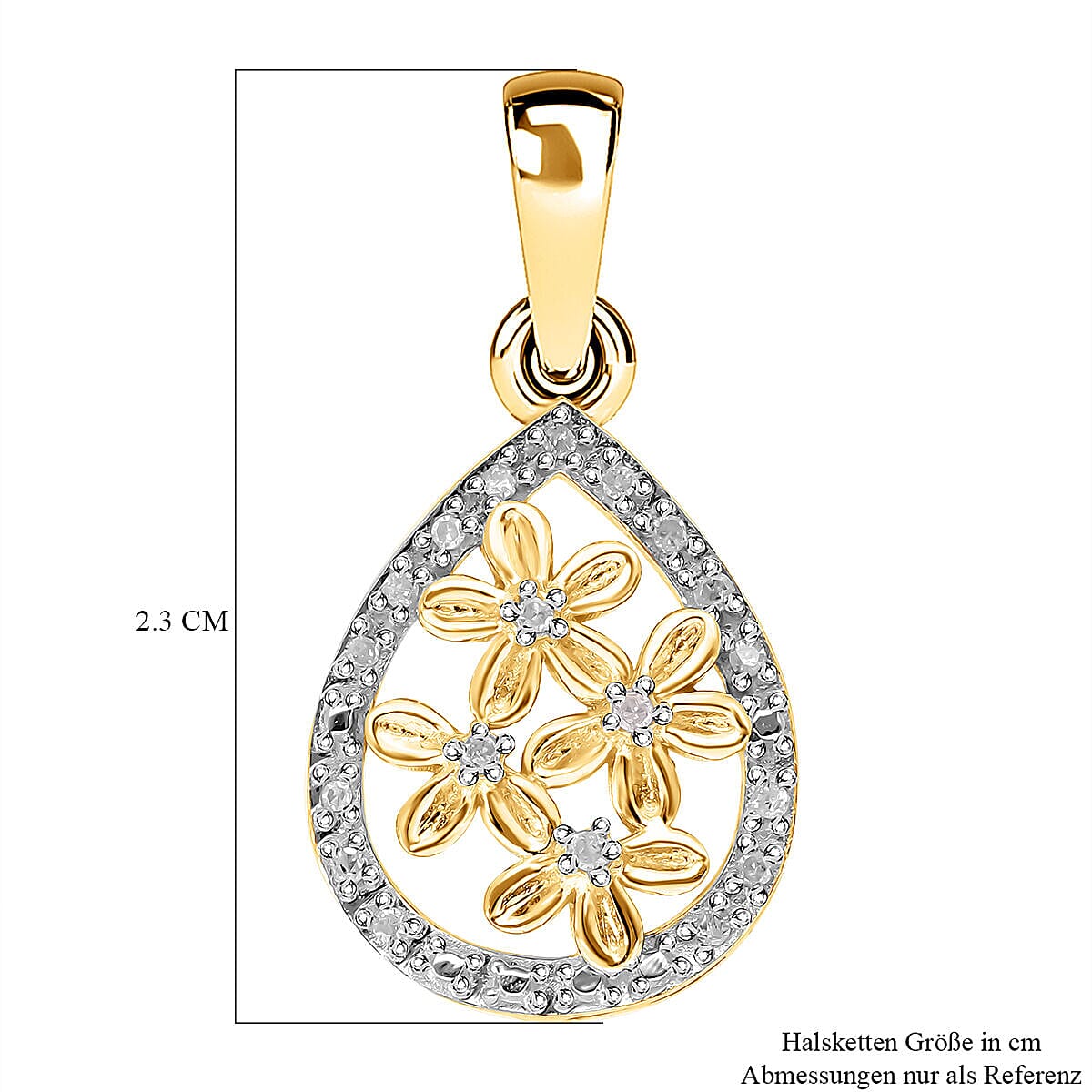 One Time Deal- 19 Diamond Floral Pendant in Vermeil Yellow Gold Plated Sterling Silver