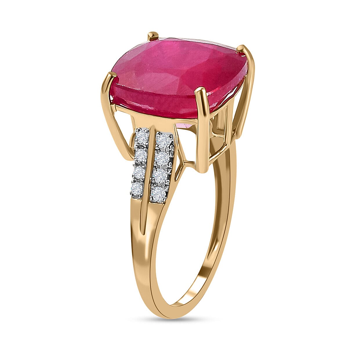 9K Yellow Gold African Ruby and Moissanite Ring 11.89 Ct