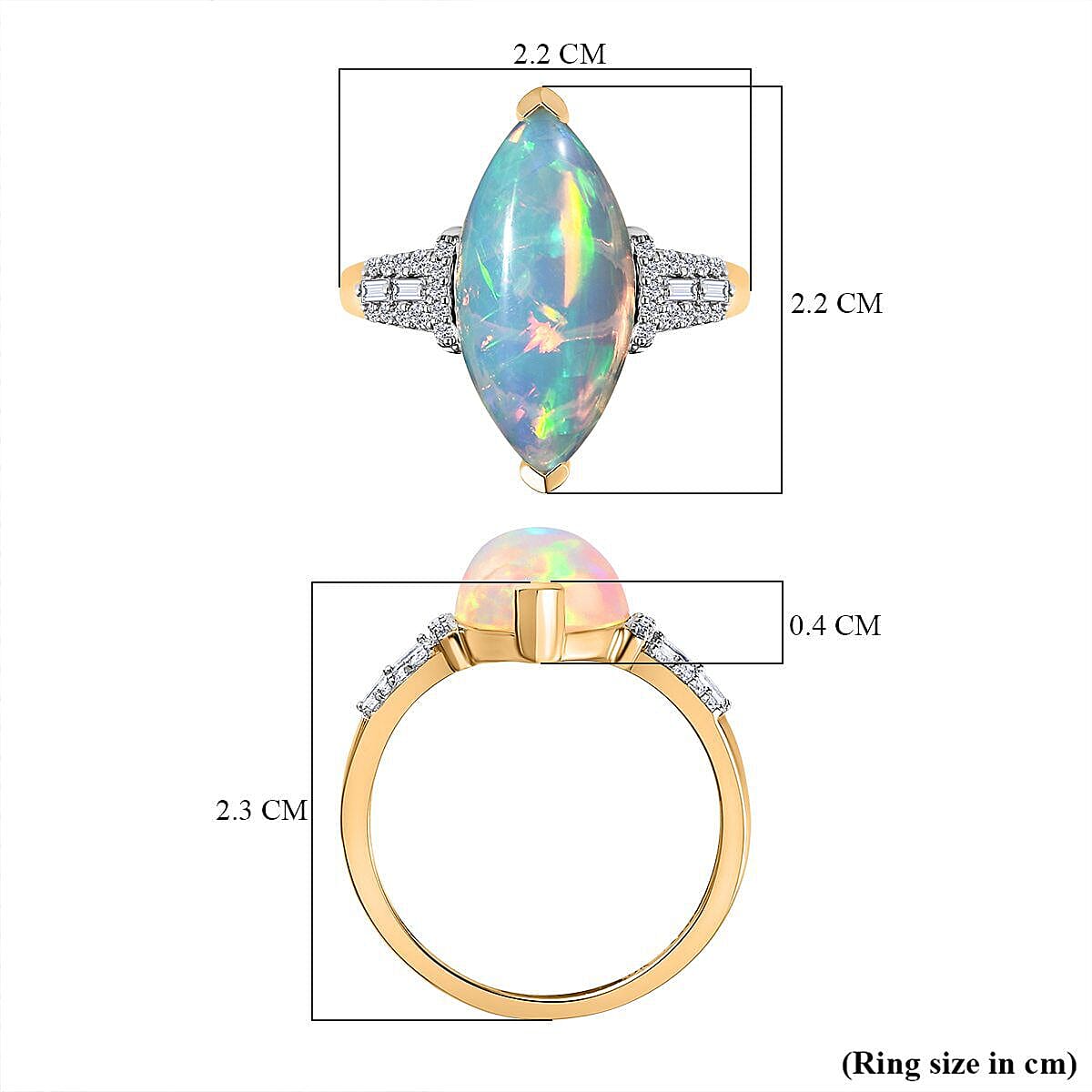 9K Yellow Gold Natural Ethiopian Welo Opal (3.75 Cts) and Moissanite Ring 4.05 Ct