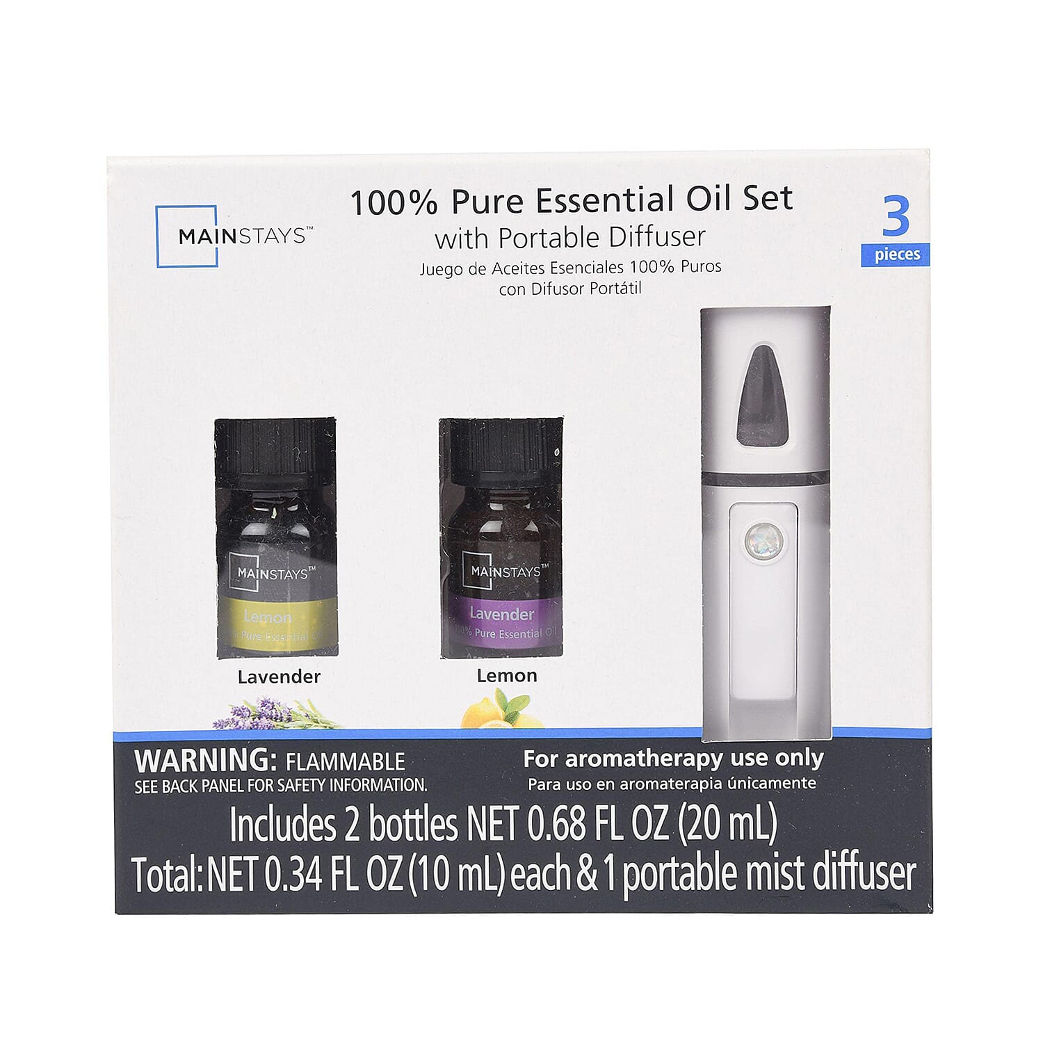 Rechargeable Cooling Face Mist Diffuser with 2 X 100% Pure Essential Oil (Lavender & Lemon 10ml Each)