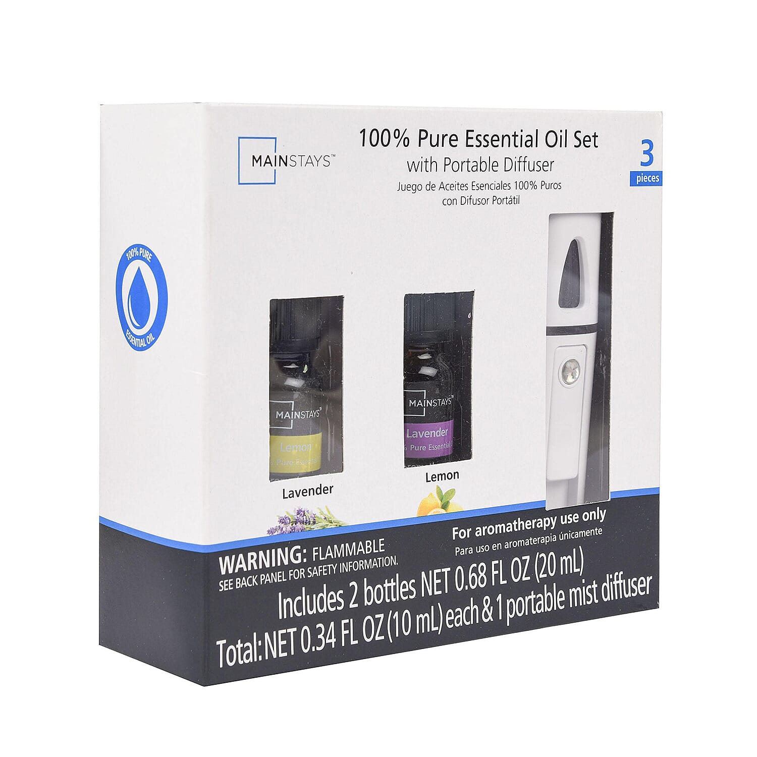 Rechargeable Cooling Face Mist Diffuser with 2 X 100% Pure Essential Oil (Lavender & Lemon 10ml Each)