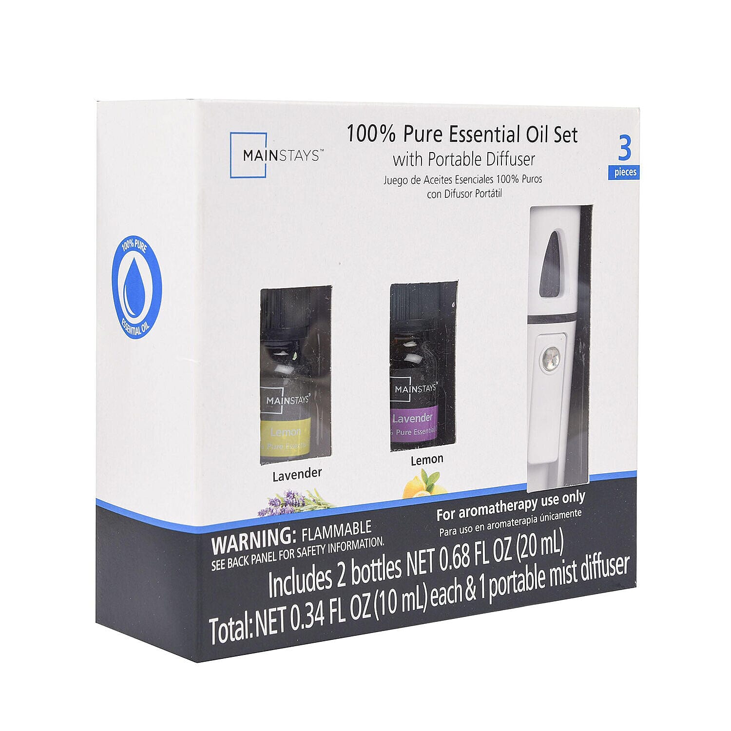 Rechargeable Cooling Face Mist Diffuser with 2 X 100% Pure Essential Oil (Lavender & Lemon 10ml Each)