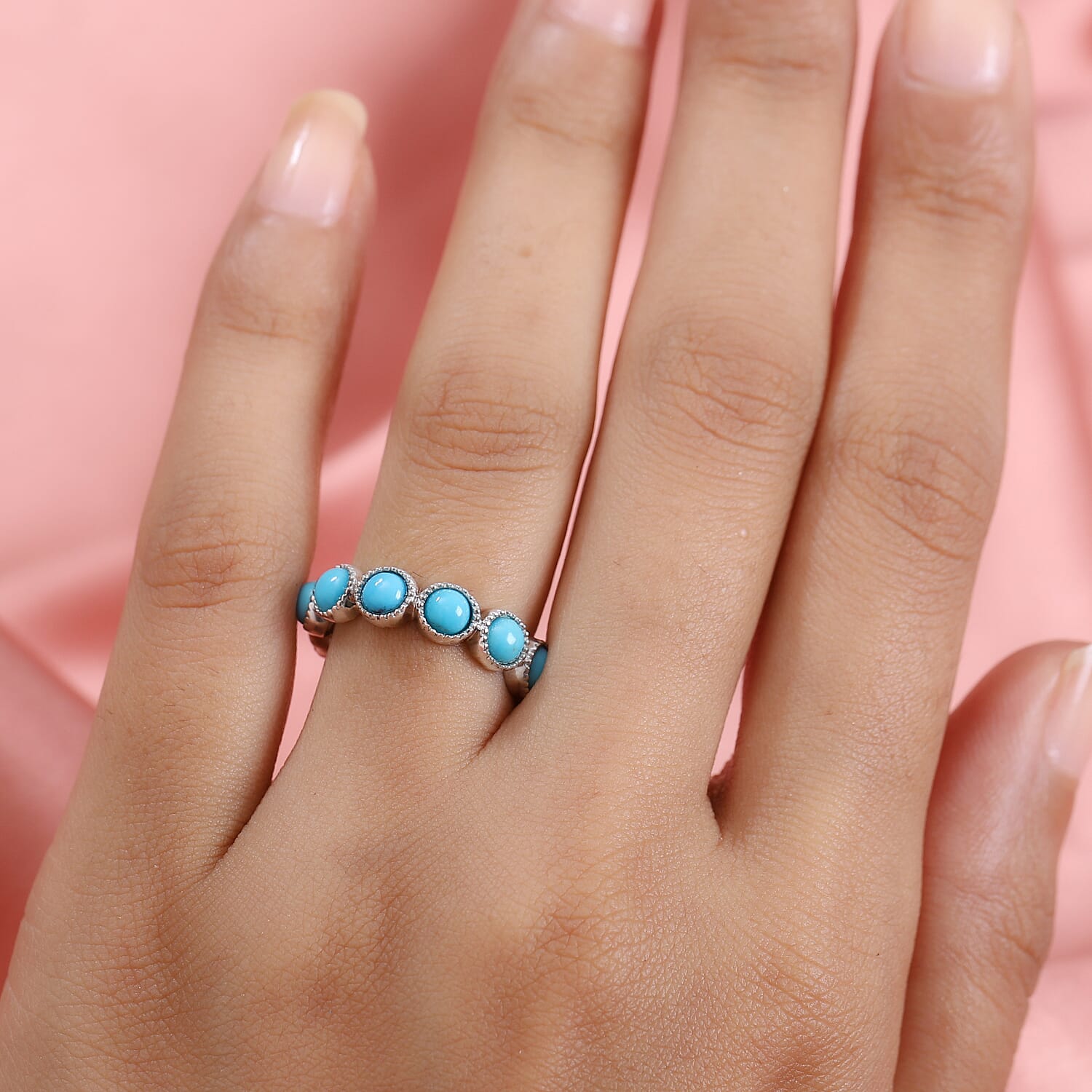 Arizona Sleeping Beauty Turquoise Ring in Platinum Overlay Sterling Silver 2.87 Ct.