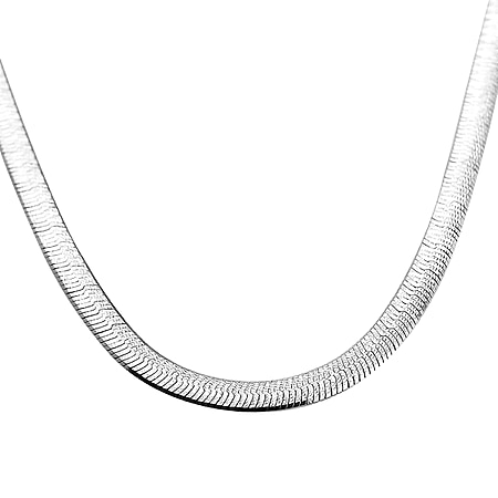 Italian Closeout Platinum Overlay Sterling Silver Herringbone Necklace (Size - 18), Silver Wt. 9.18 Gms
