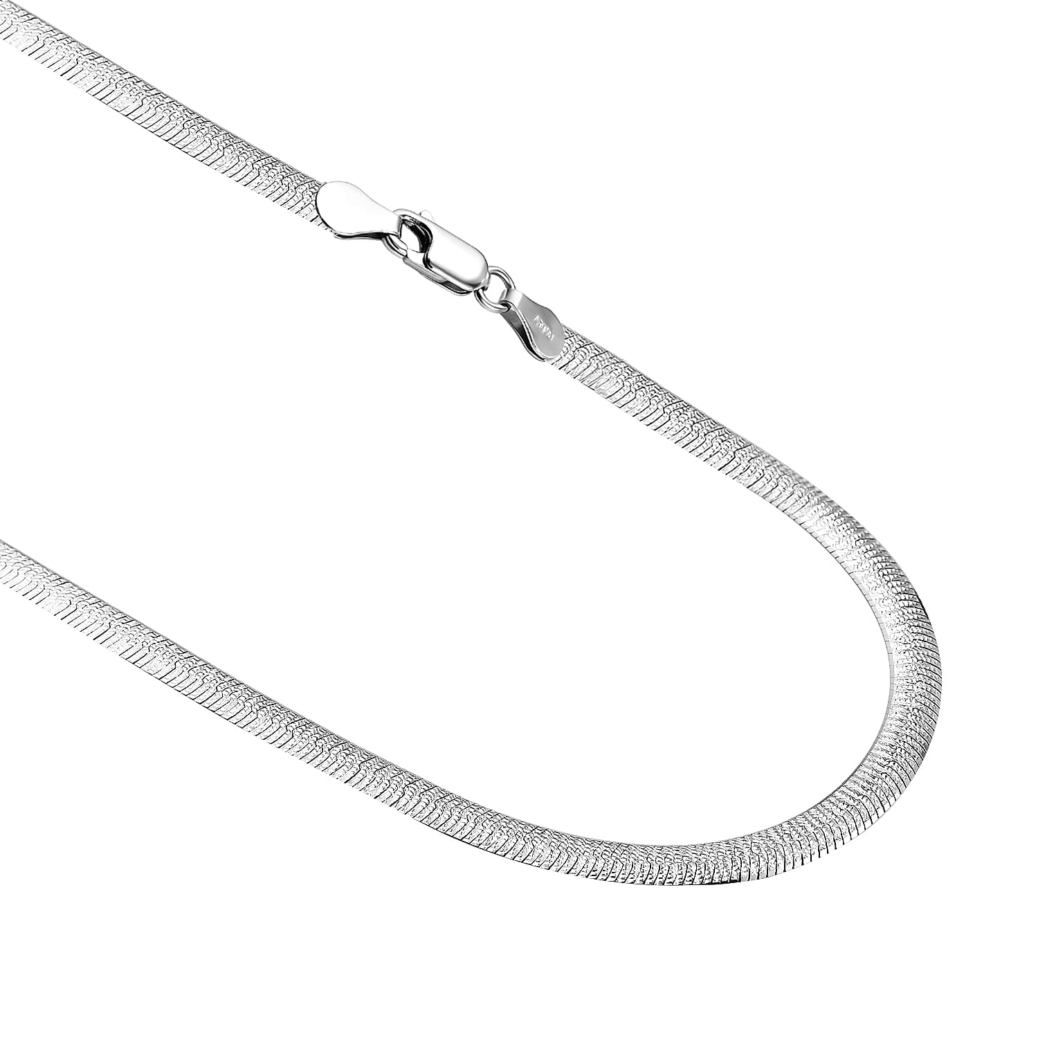 Italian Closeout Platinum Overlay Sterling Silver Herringbone Necklace (Size - 18), Silver Wt. 9.18 Gms