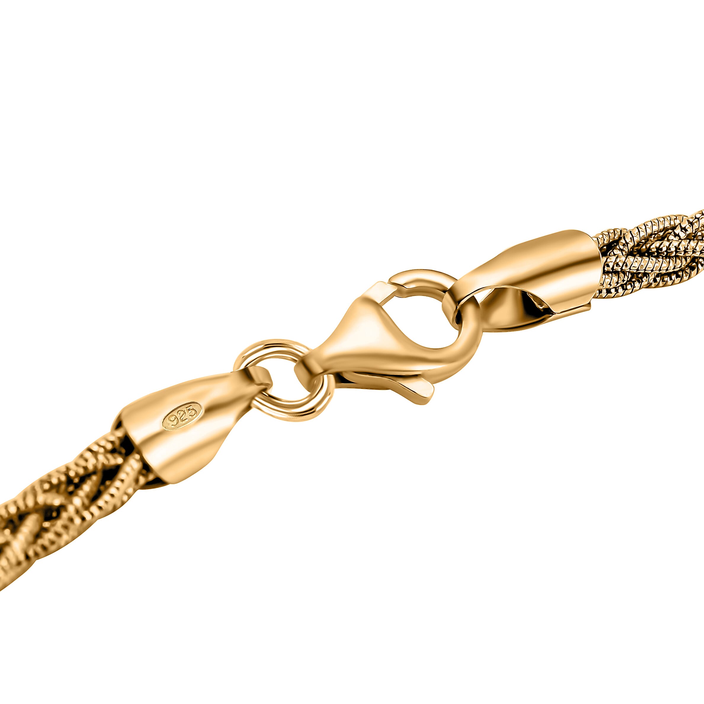 Unique Snake Spiga Sterling Silver Necklace in Yellow Gold Overlay (Size - 20), Silver Wt. 20.40 Gms