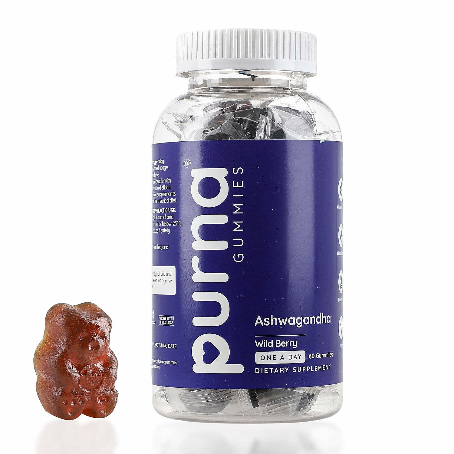 Purna - Ashwagandha Gummies Wild Berry Flavoured Vitamin D3 - (60 Gummies)