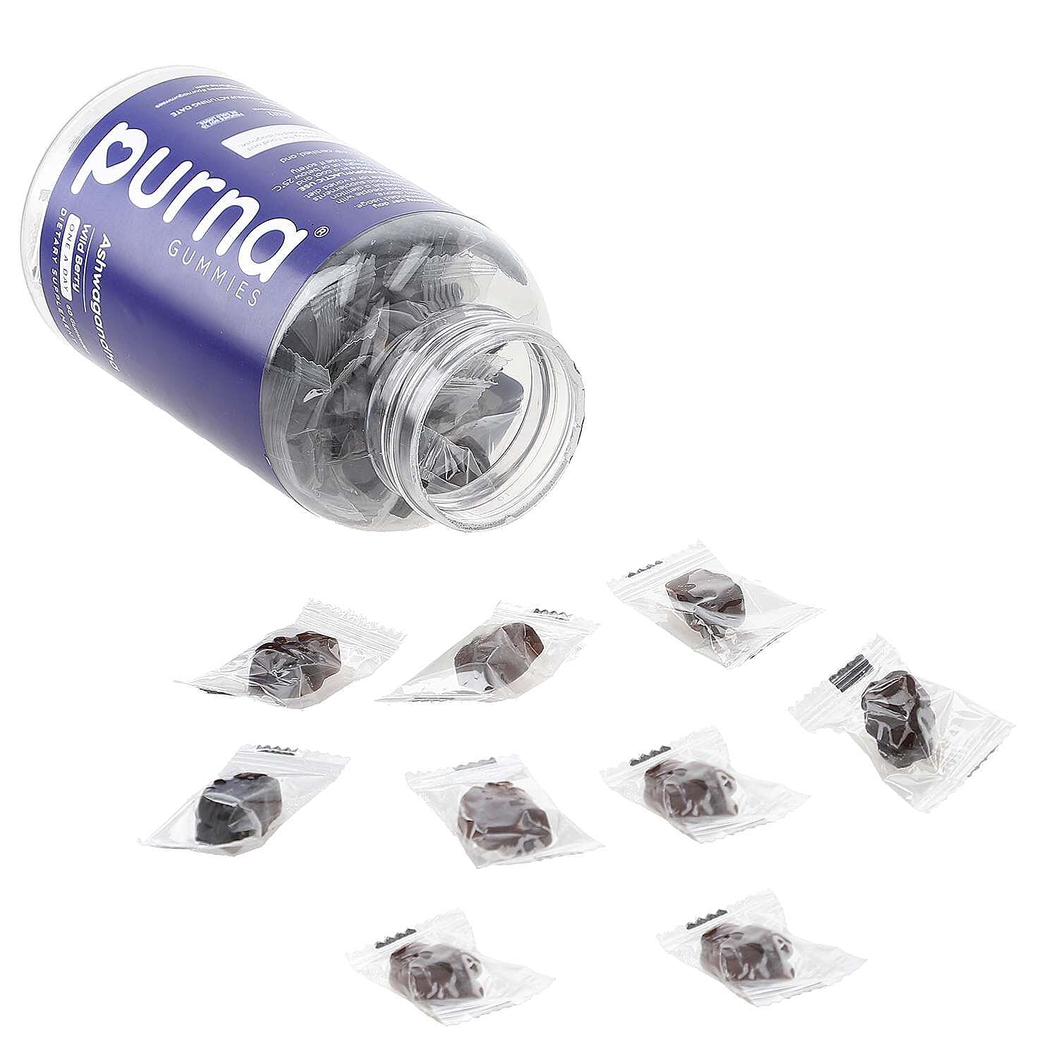 Purna - Ashwagandha Gummies Wild Berry Flavour- Helps to Decrease Stress & Anxiety, Improve Sleep (60 Gummies- 2 Months Supply)