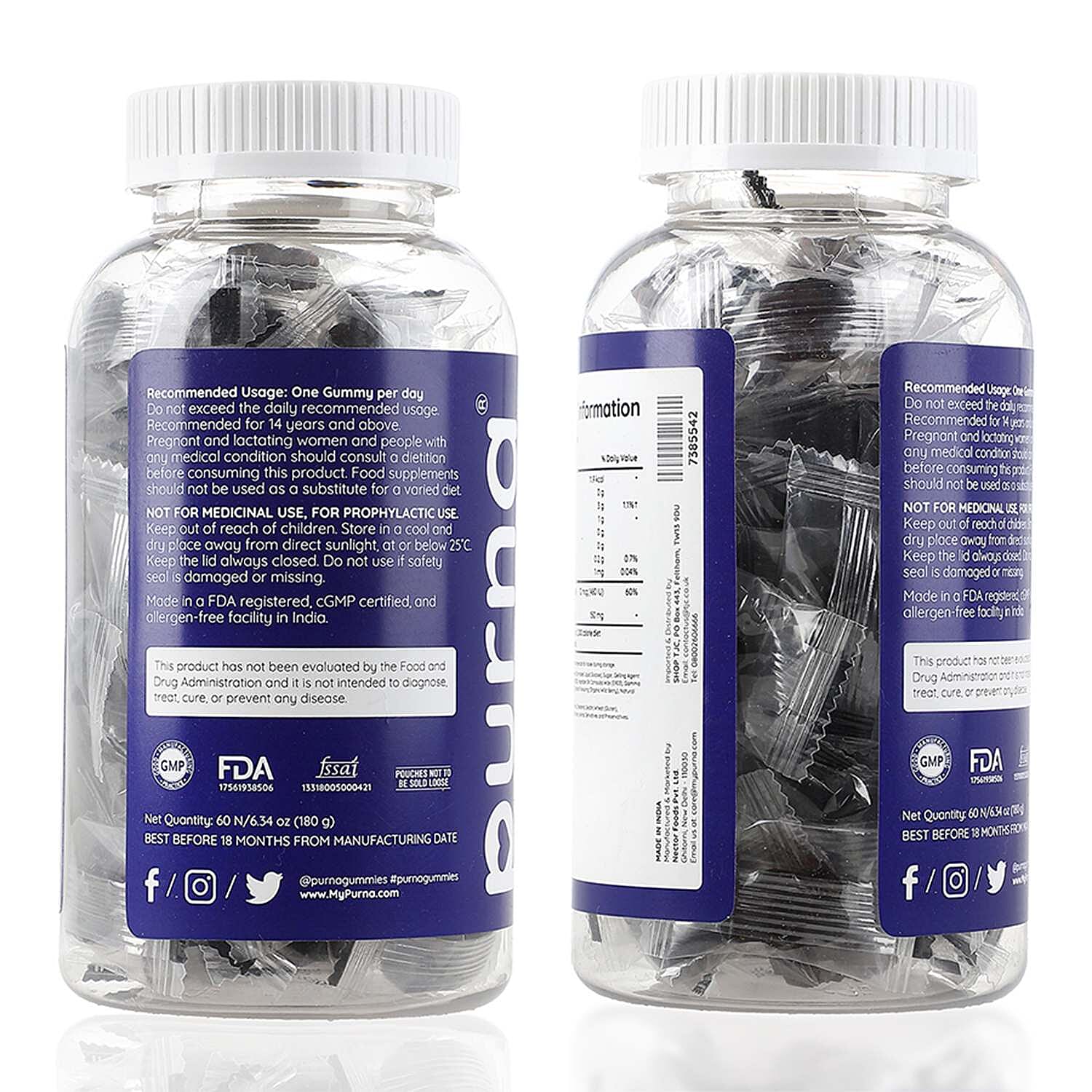 Purna - Ashwagandha Gummies Wild Berry Flavour- Helps to Decrease Stress & Anxiety, Improve Sleep (60 Gummies- 2 Months Supply)