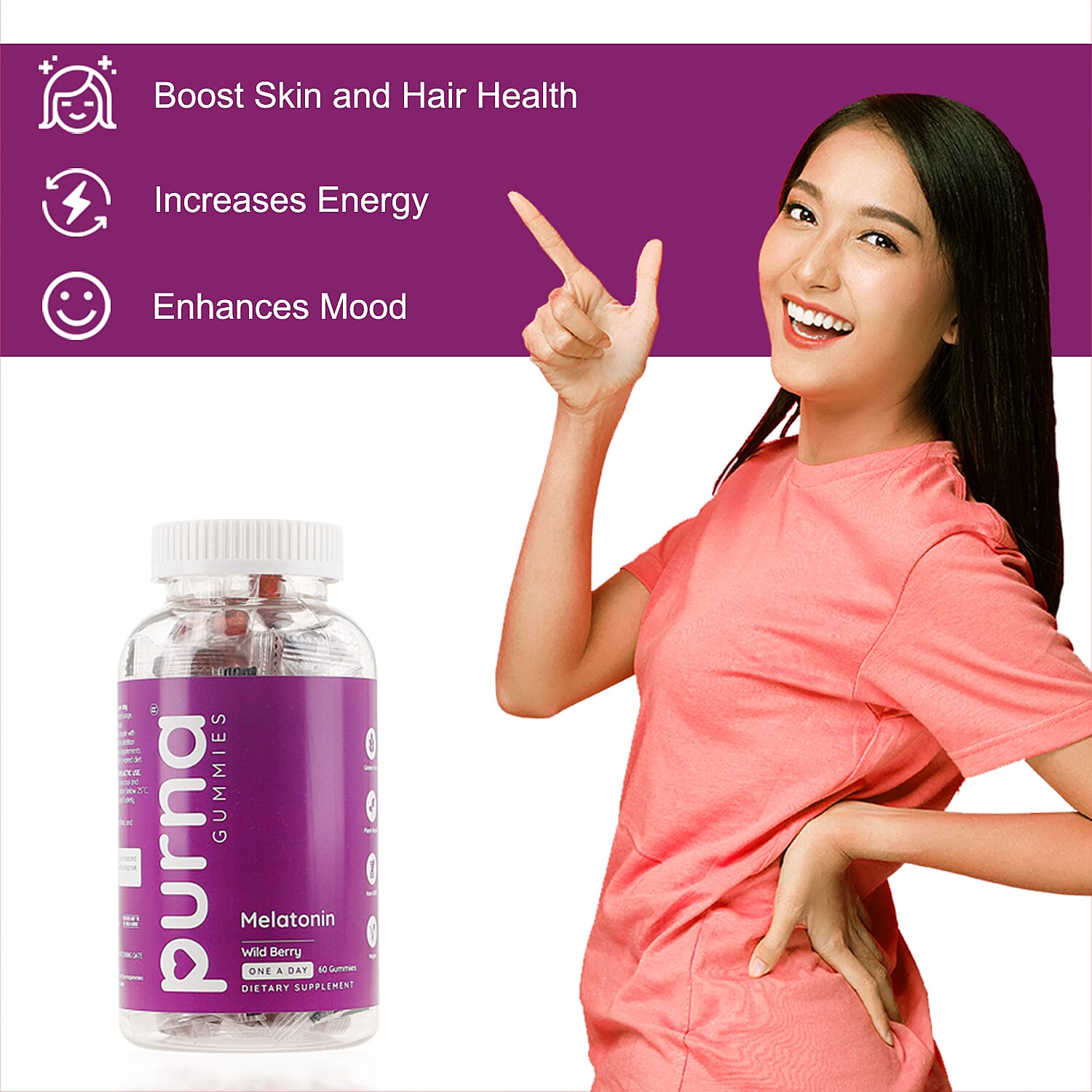 Purna Big Pack - Wild Berry Melatonin Gummies - (60 Gummies)