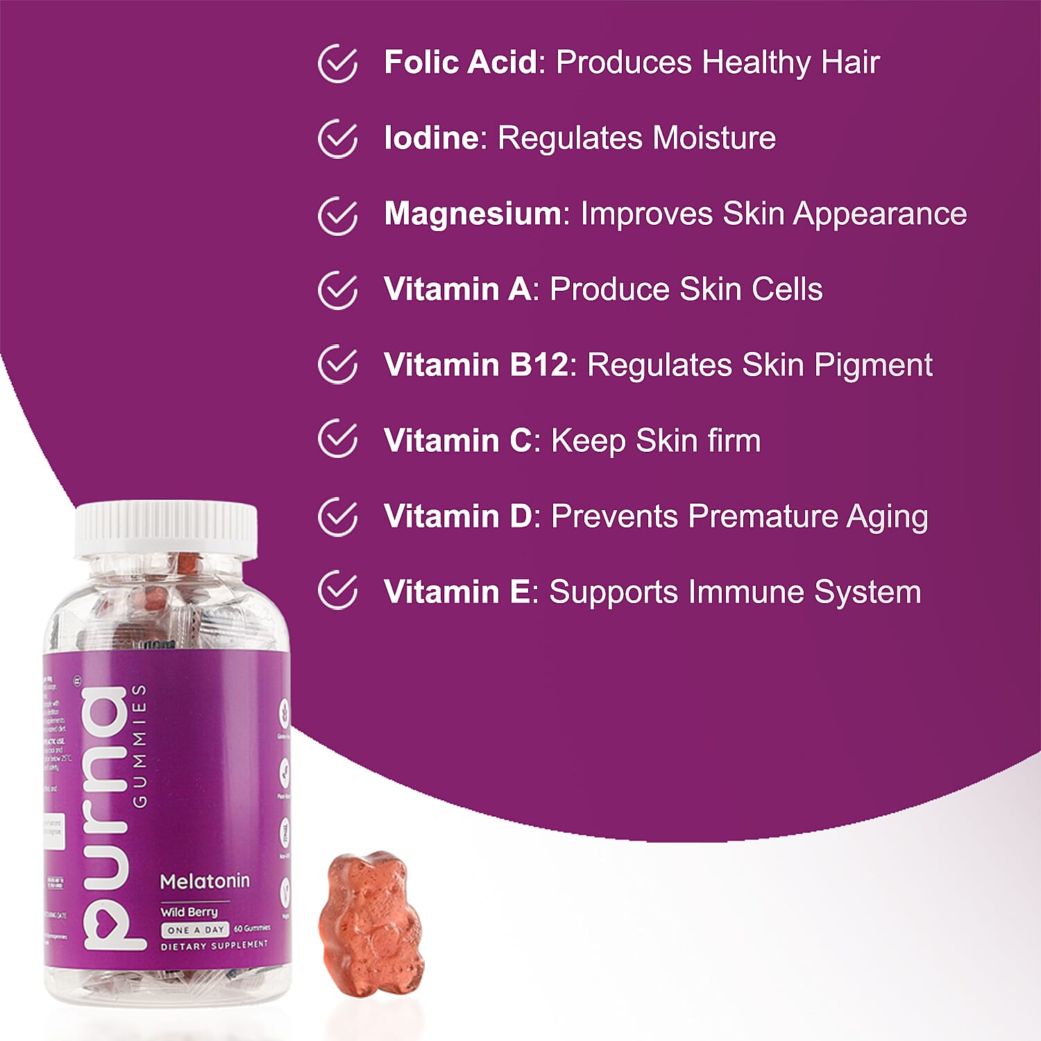 Purna Big Pack - Wild Berry Melatonin Gummies - (60 Gummies)