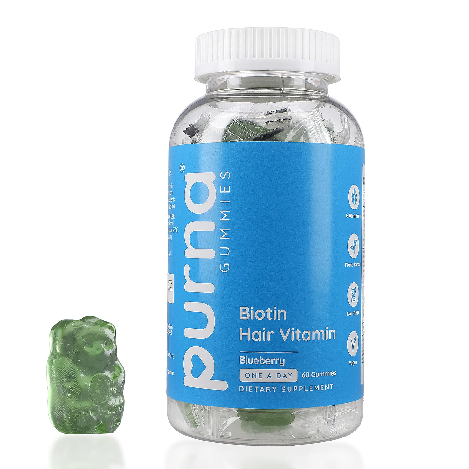 Purna - Blueberry Flavoured Gummies - Helps with Nutriton &  Health For Hair to Repair Hair Tissue (60 Gummies- 2 Months Supply).Best Before 30th Sep 2025