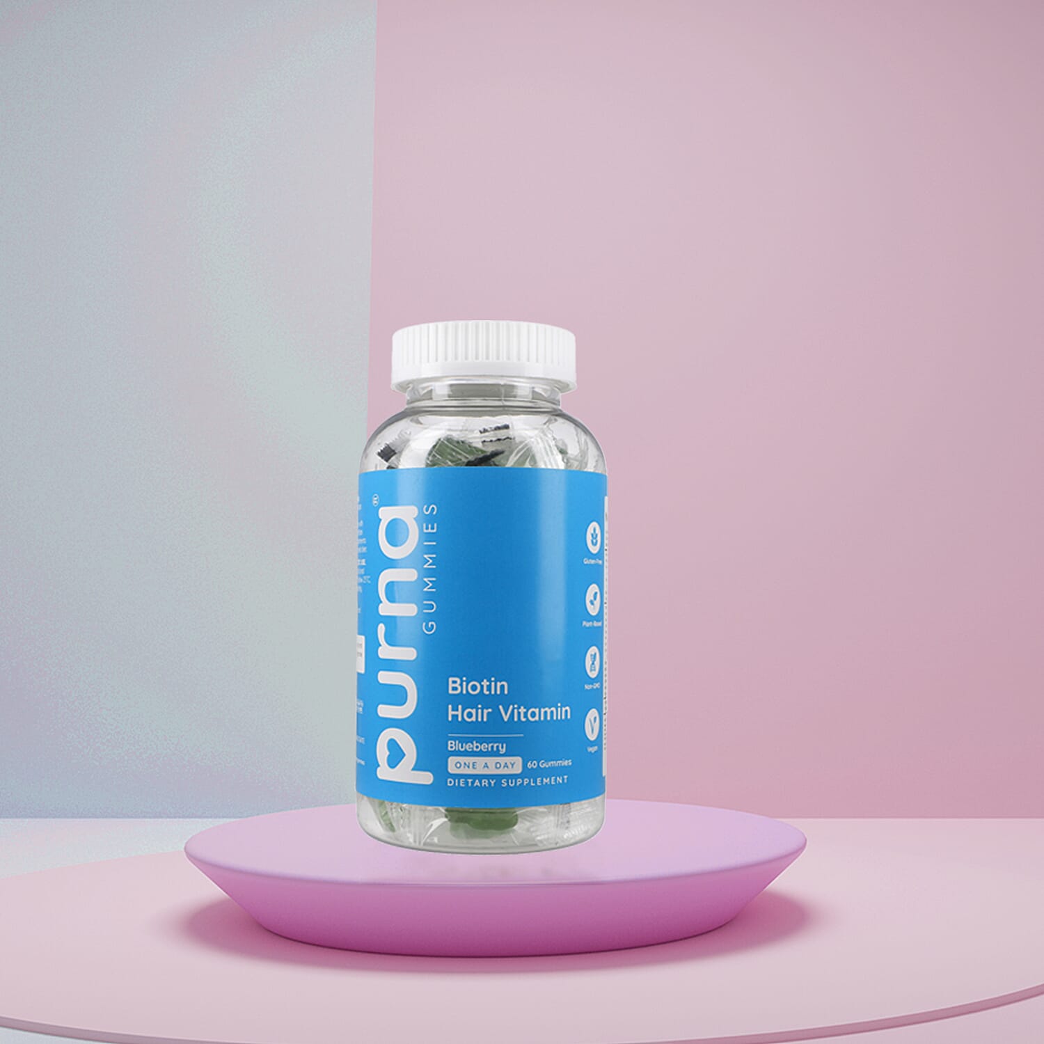 Purna - Blueberry Flavoured Gummies - Helps with Nutriton &  Health For Hair to Repair Hair Tissue (60 Gummies- 2 Months Supply).Best Before 30th Sep 2025