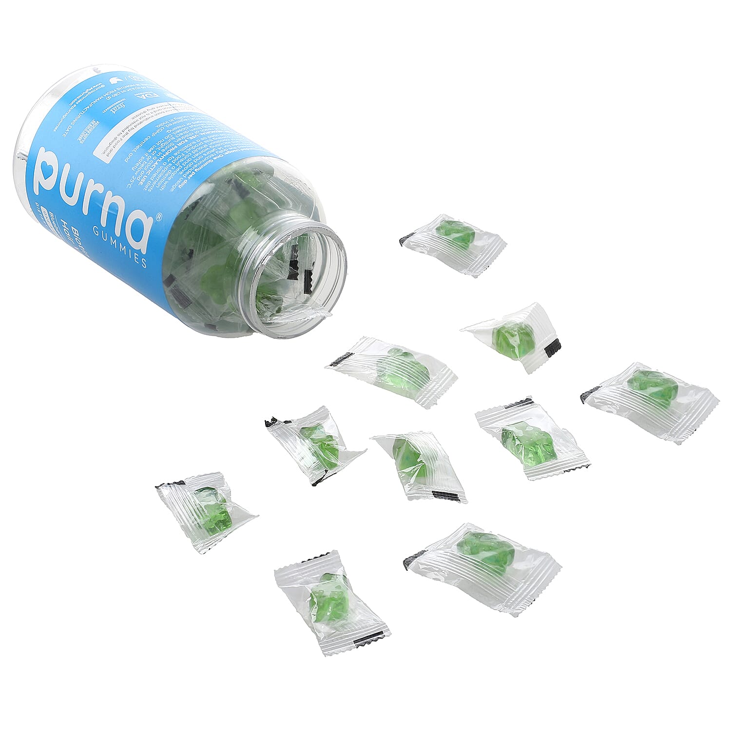 Purna - Blueberry Flavoured Gummies - Helps with Nutriton &  Health For Hair to Repair Hair Tissue (60 Gummies- 2 Months Supply).Best Before 30th Sep 2025