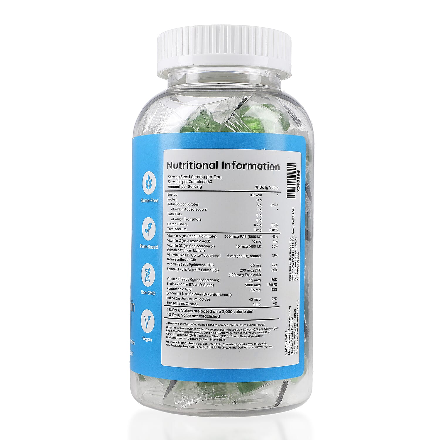 Purna - Blueberry Flavoured Gummies - Helps with Nutriton &  Health For Hair to Repair Hair Tissue (60 Gummies- 2 Months Supply).Best Before 30th Sep 2025