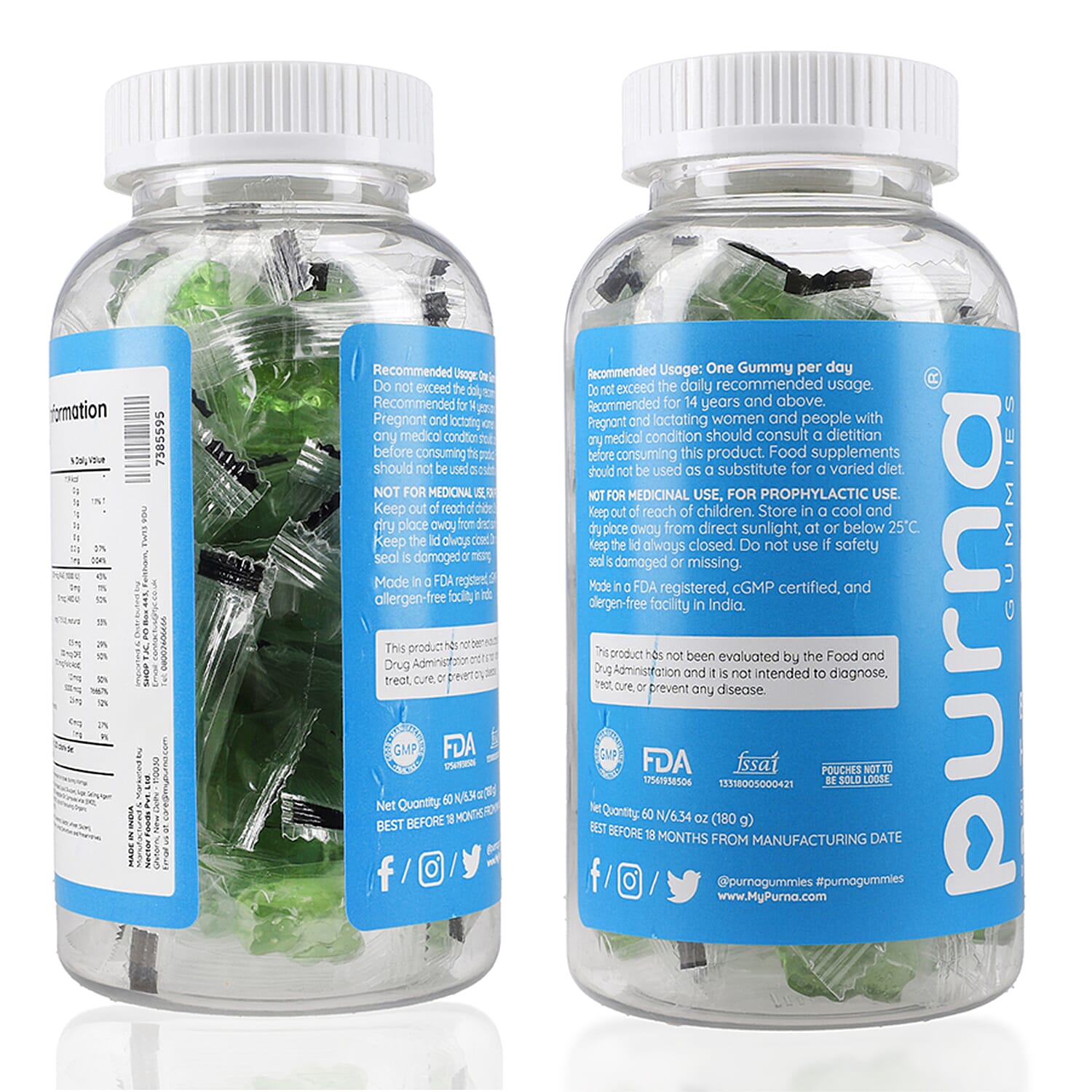 Purna - Blueberry Flavoured Gummies - Helps with Nutriton &  Health For Hair to Repair Hair Tissue (60 Gummies- 2 Months Supply).Best Before 30th Sep 2025