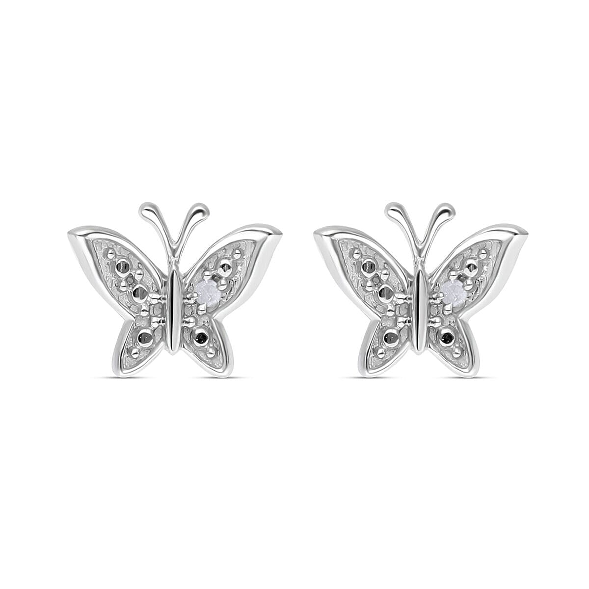 Diamond Butterfly Earrings (with Push Back) in Platinum Overlay Sterling Silver
